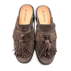 JOHNSTON & MURPHY Alice Tassel Slip On Mules Dark Gray Sude Size 7